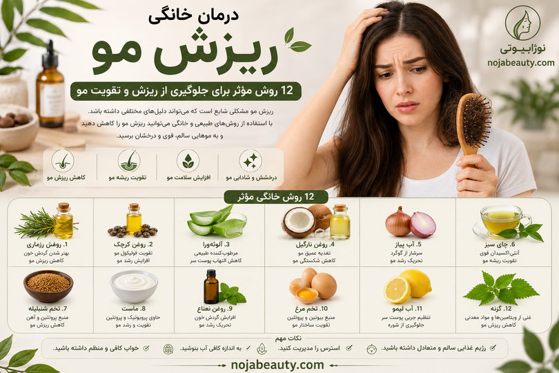 درمان خانگی ریزش مو | ۱۲ روش مؤثر برای جلوگیری از ریزش و تقویت مو