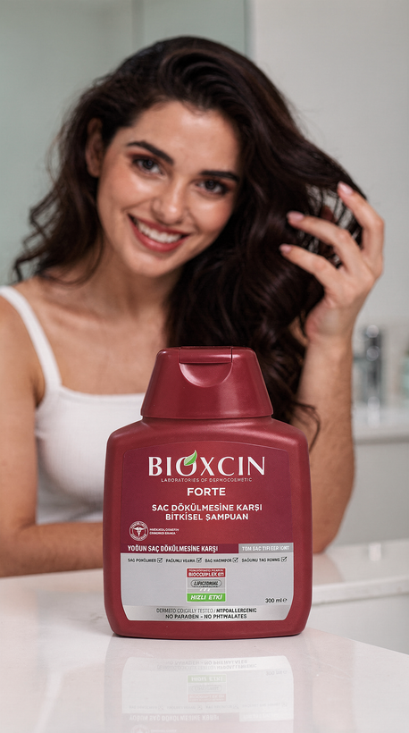 شامپو ضد ریزش مو بیوکسین مدل Forte حجم 300 میلیلیتر مناسب انواع مو با فرمول گیاهی BioComplex B11 برای تقویت ریشه و کاهش ریزش مو.