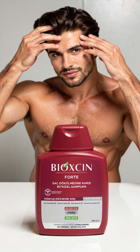 شامپو ضد ریزش مو بیوکسین مدل Forte حجم 300 میلیلیتر مناسب انواع مو با فرمول گیاهی BioComplex B11 برای تقویت ریشه و کاهش ریزش مو.