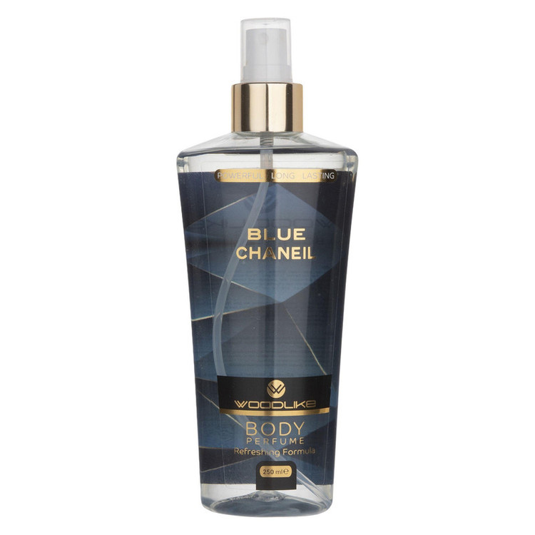 بادی اسپلش مردانه وودلایک مدل بلو شنل Blue Chaneil حجم 250 میلی لیتر