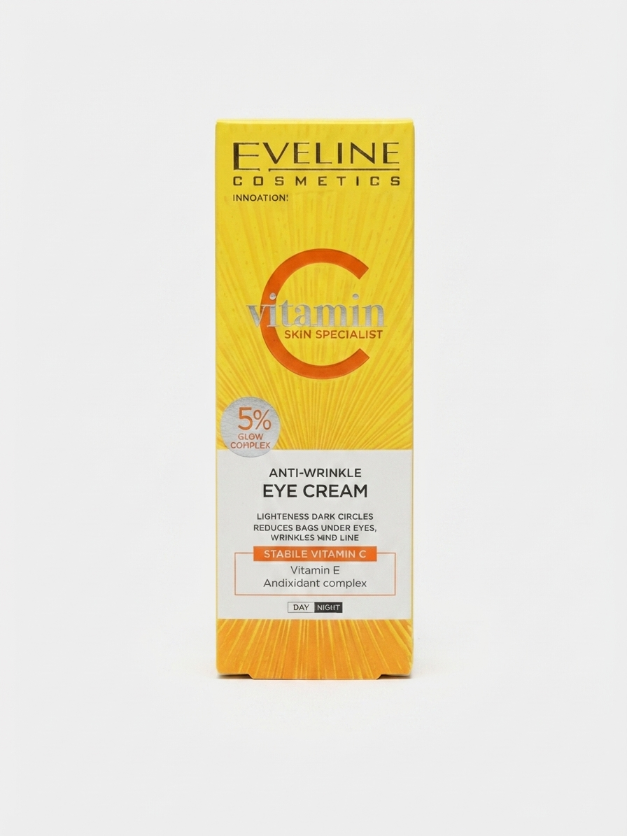 کرم دور چشم ضد چروک اولاین (Eveline) مدل Vitamin C حجم ۱۵ میلی‌لیتر – روشن کننده و ضد پف