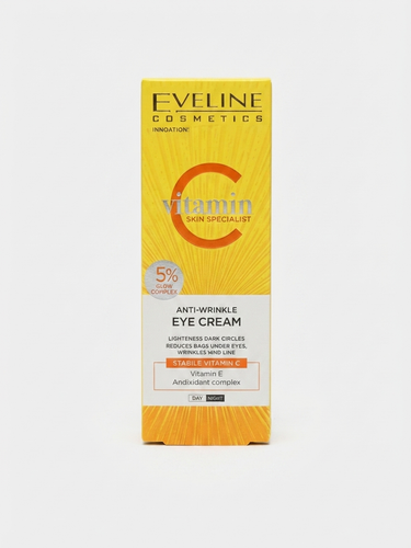 کرم دور چشم ضد چروک اولاین (Eveline) مدل Vitamin C حجم ۱۵ میلیلیتر – روشن کننده و ضد پف