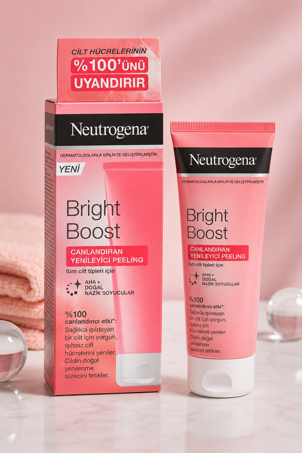لایه بردار روشن کننده صورت نوتروژینا مدل Bright Boost Renewing Peeling مناسب انواع پوست حجم 75 میل