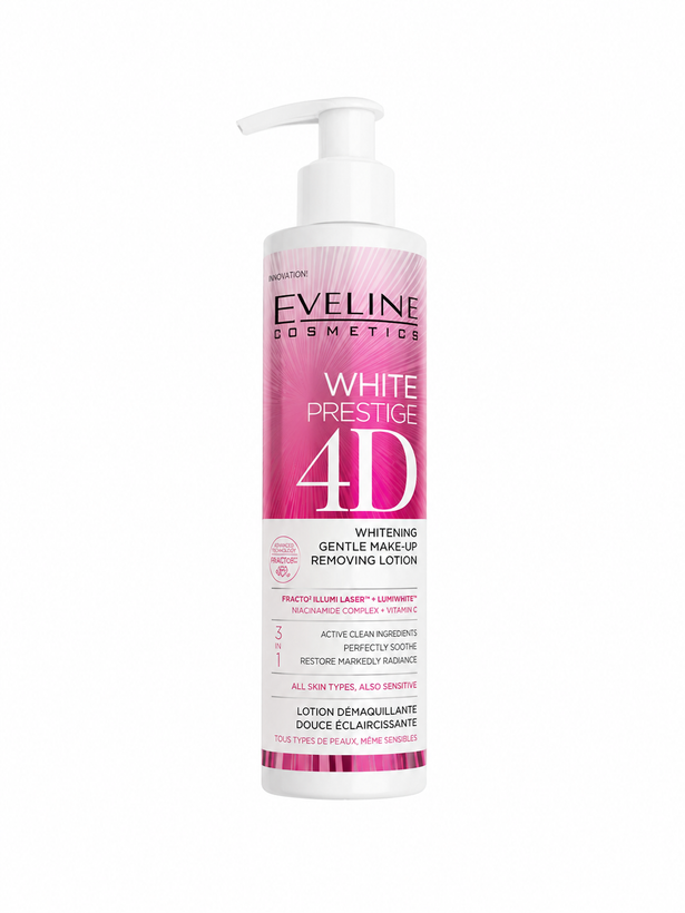 لوسیون پاککننده آرایش 4 کاره روشنکننده اولاین Eveline White Prestige 4D حجم 200 میلیلیتر