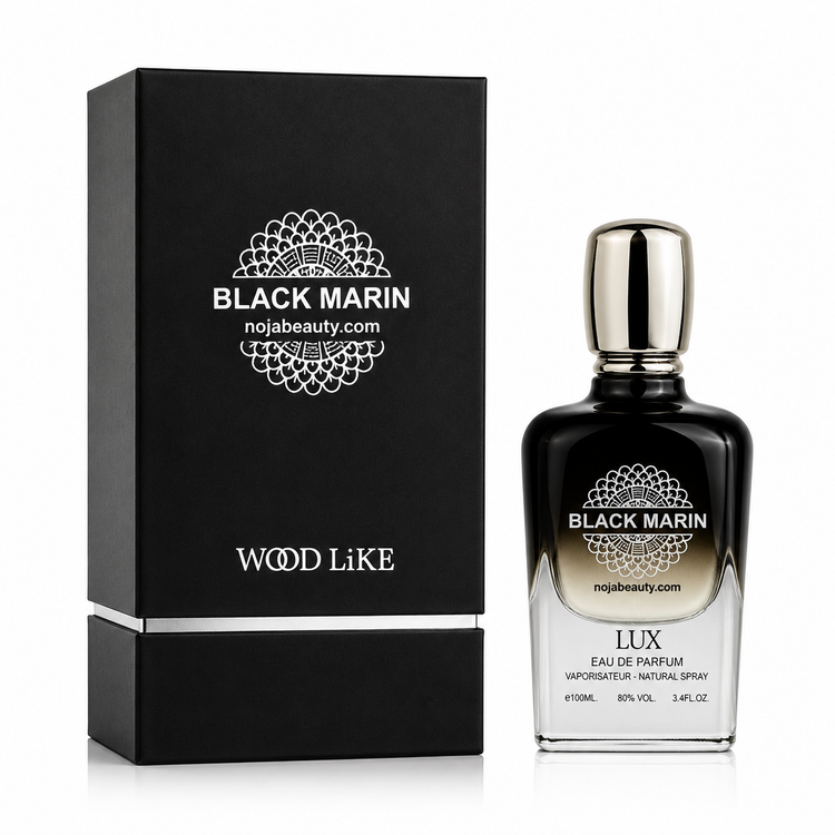 ادو پرفیوم مردانه وودلایک مدل بلک مارین Black Marin با رایحه دریایی و چوبی، مناسب آقایان، به همراه جعبه محصول.