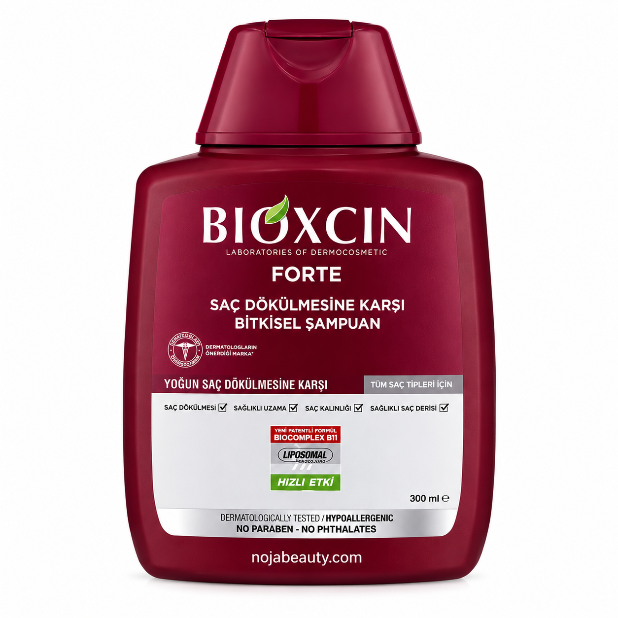 شامپو ضد ریزش مو بیوکسین مدل Forte حجم 300 میلی‌لیتر مناسب انواع مو با فرمول گیاهی BioComplex B11 برای تقویت ریشه و کاهش ریزش مو.