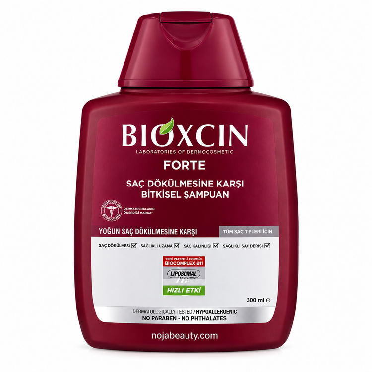 شامپو ضد ریزش مو بیوکسین مدل Forte حجم 300 میلیلیتر مناسب انواع مو با فرمول گیاهی BioComplex B11 برای تقویت ریشه و کاهش ریزش مو.