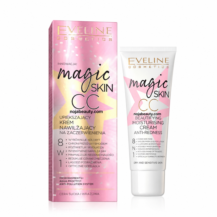 کرم CC ضد قرمزی و آبرسان اولاین Eveline Magic Skin CC مناسب پوست خشک و حساس