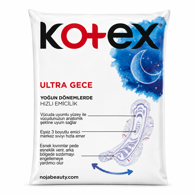 نوار بهداشتی کوتکس Kotex Ultra Gece مخصوص شب با جذب سریع برای دوران قاعدگی