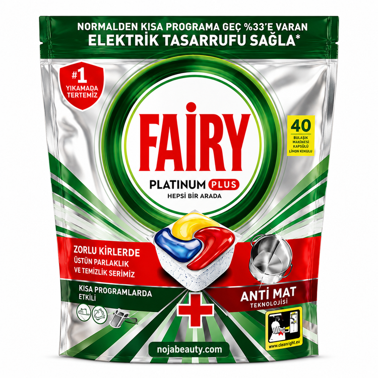 قرص ماشین ظرفشویی فیری Fairy Platinum Plus پلاس ۴۰ عددی با رایحه لیمو، مناسب شستوشوی ظروف و از بین بردن لکهها و چربیهای سرسخت
