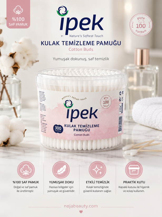 گوش پاککن پنبهای ایپک Ipek مدل Cotton Buds حاوی ۳۰۰ عدد با پنبه خالص