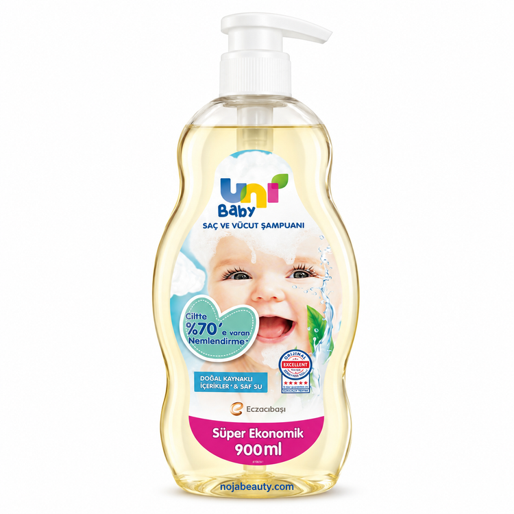شامپو سر و بدن کودک یونی بیبی Uni Baby حجم ۹۰۰ میلیلیتر با فرمول ملایم و ترکیبات طبیعی