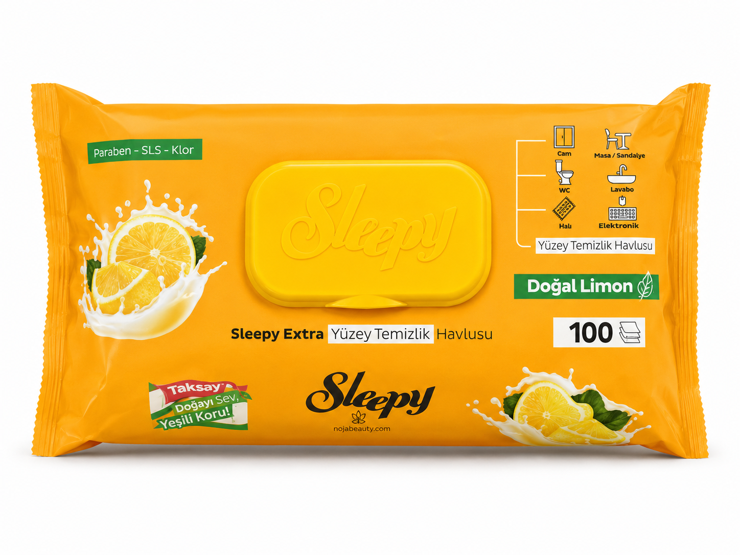 دستمال مرطوب پاک‌کننده سطوح اسلیپی اکسترا مدل Natural Lemon بسته ۱۰۰ عددی