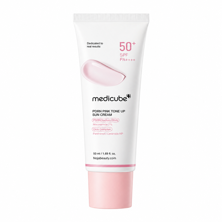 کرم ضد آفتاب صورتی تون آپ مدی کیوب PDRN Pink Tone Up SPF50+ حجم ۵۰ میلیلیتر