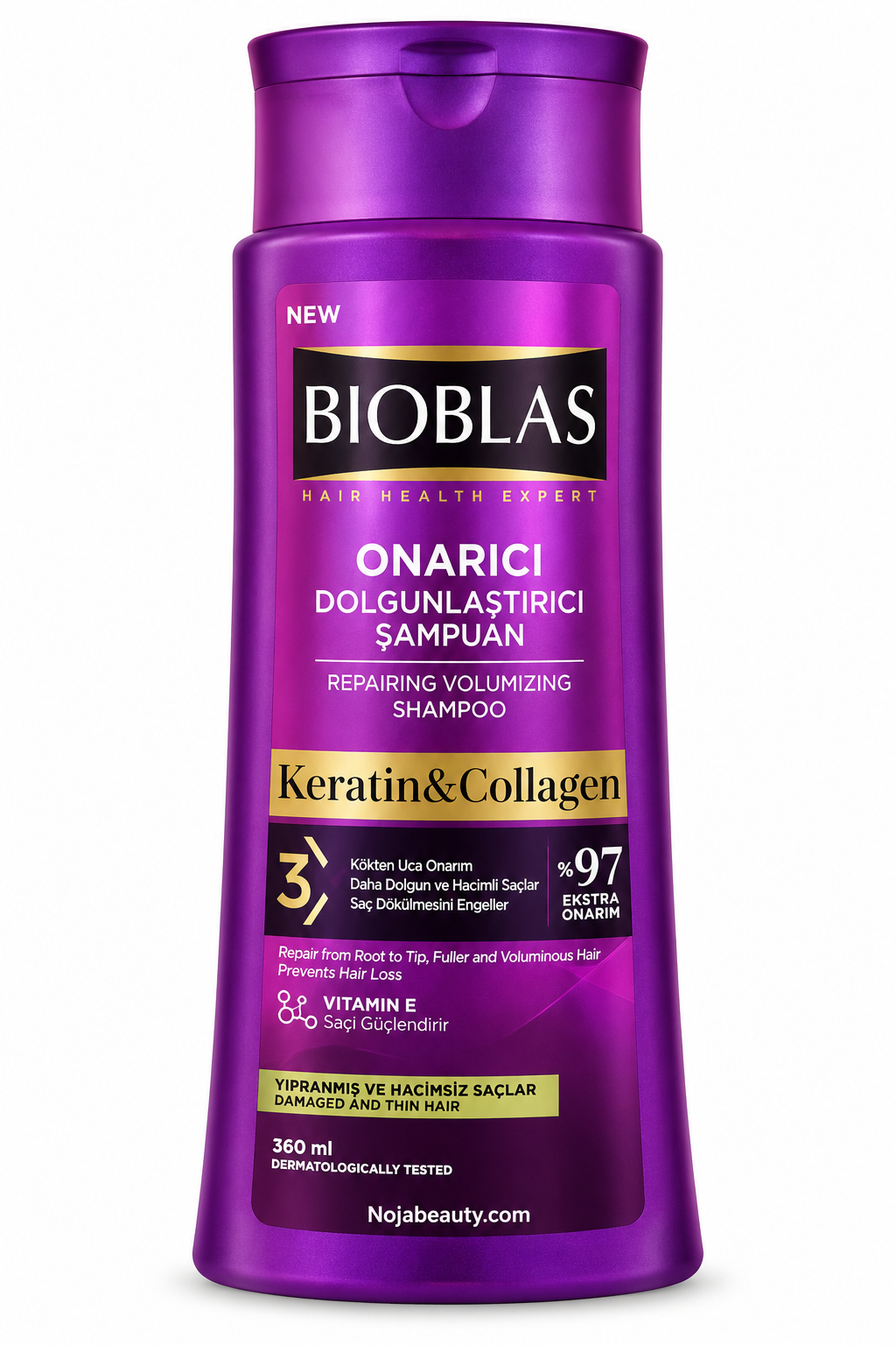 شامپو ترمیم کننده و حجم دهنده بایوبلاس مدل Keratin & Collagen حجم ۳۶۰ میلی‌لیتر