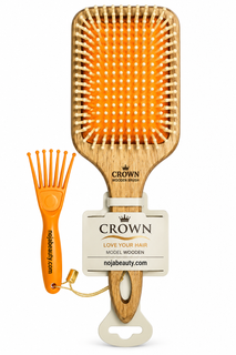 برس چوبی مو کرون مدل Wooden Brush مربع با پد نارنجی و ابزار تمیزکننده