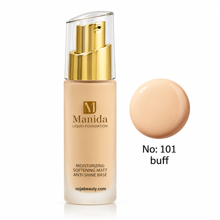 خرید و قیمت کرم پودر مایع مانیدا مدل Liquid Foundation با جلوه مات و ضد براقی