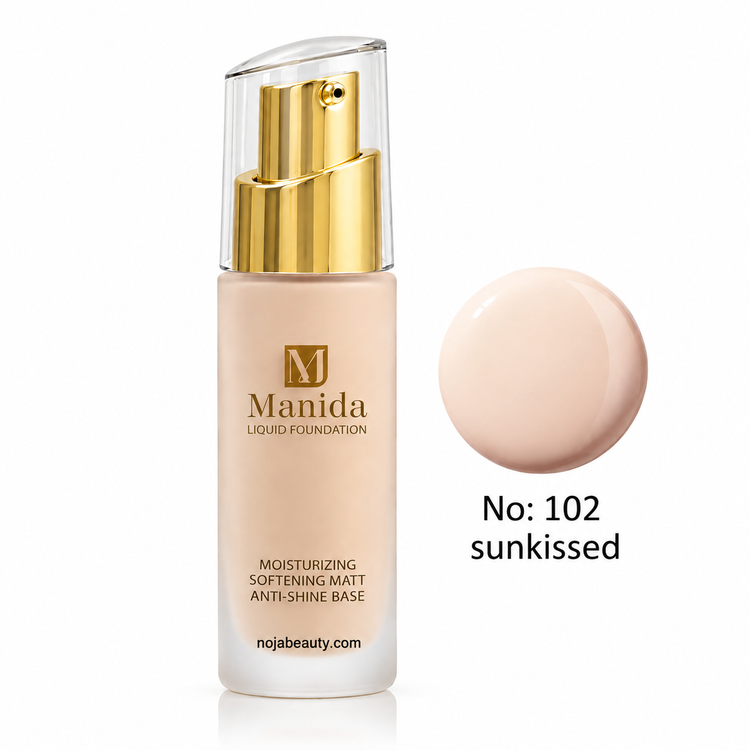 خرید و قیمت کرم پودر مایع مانیدا مدل Liquid Foundation با جلوه مات و ضد براقی