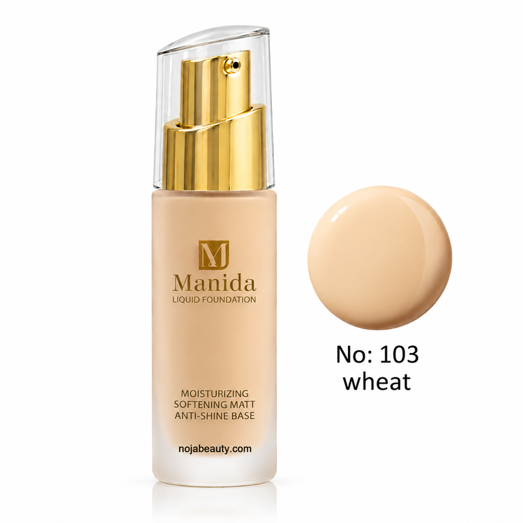 خرید و قیمت کرم پودر مایع مانیدا مدل Liquid Foundation با جلوه مات و ضد براقی