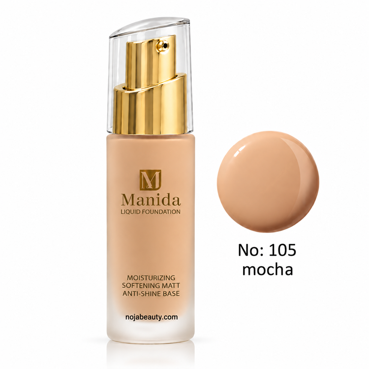 خرید و قیمت کرم پودر مایع مانیدا مدل Liquid Foundation با جلوه مات و ضد براقی