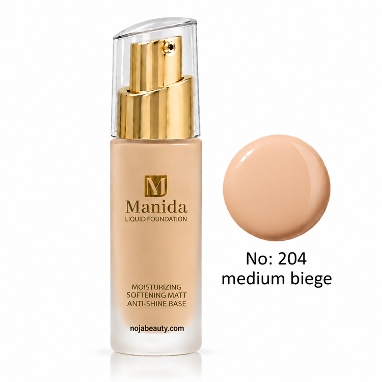 خرید و قیمت کرم پودر مایع مانیدا مدل Liquid Foundation با جلوه مات و ضد براقی