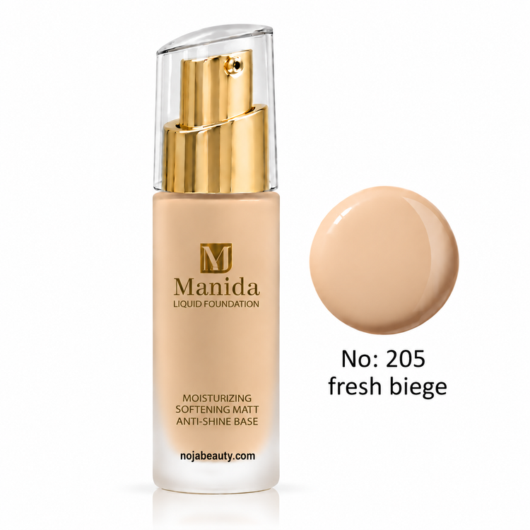 خرید و قیمت کرم پودر مایع مانیدا مدل Liquid Foundation با جلوه مات و ضد براقی