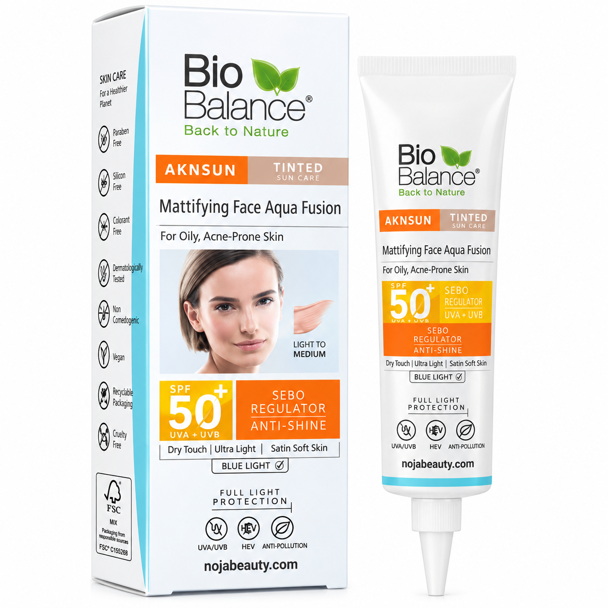 ضد آفتاب رنگی بیوبالانس مدل Aknsun Tinted Medium SPF50+ حجم 40 میلی‌لیتر مناسب پوست چرب و مستعد جوش
