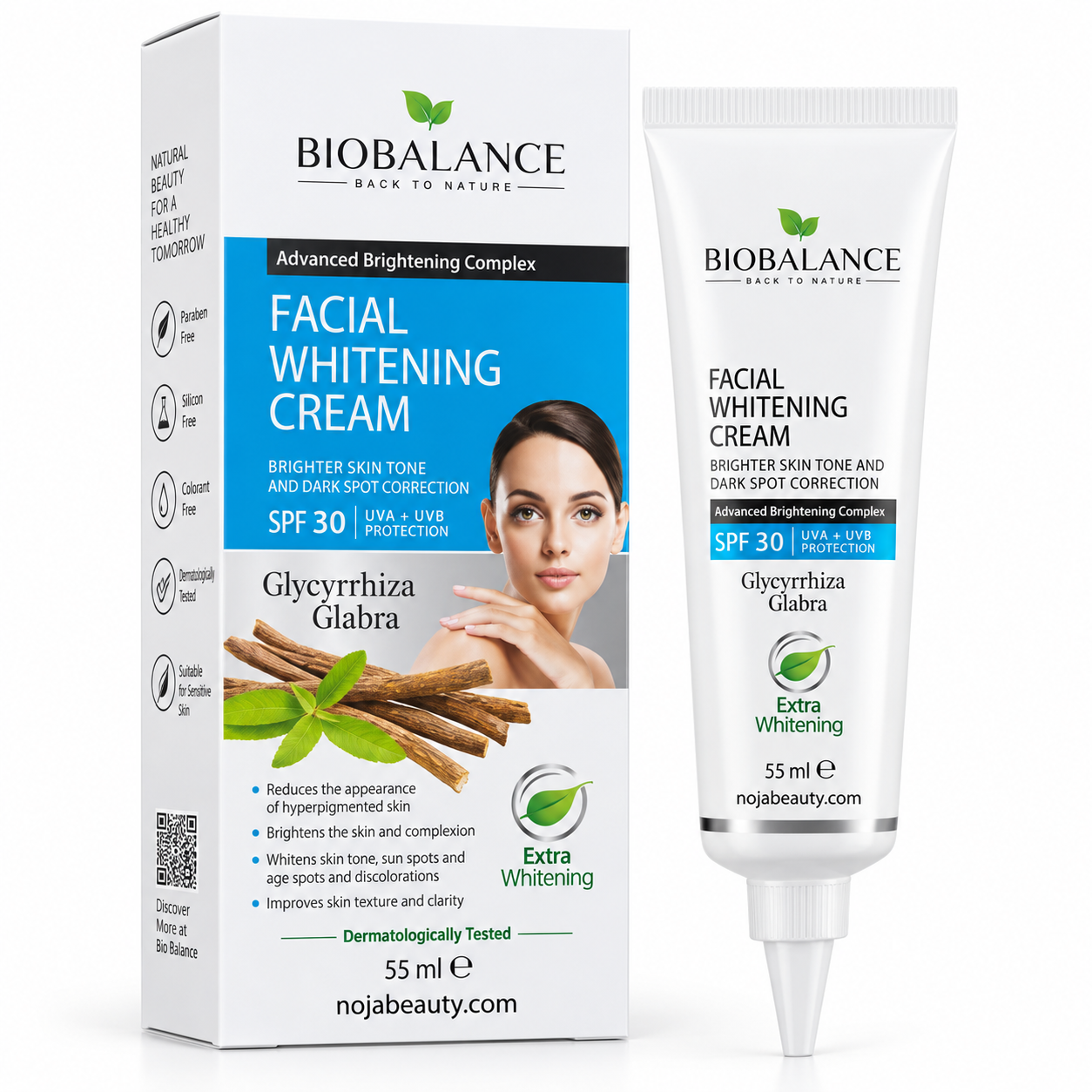 کرم روشن‌کننده صورت بیوبالانس مدل Facial Whitening Cream SPF30 حجم 55 میلی‌لیتر