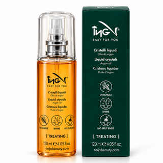 روغن آرگان آیانجی ING مدل Cristalli Liquidi حجم ۱۲۰ میلیلیتر مناسب انواع مو برای درخشندگی، باز کردن گره و کاهش موخوره