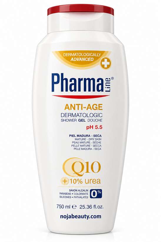 شاور ژل ضدپیری فارمالاین Pharma Line Anti-Age حاوی Q10 و ۱۰٪ اوره حجم ۷۵۰ میلیلیتر