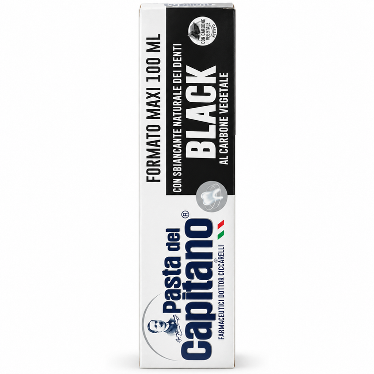 خمیردندان مشکی پاستا دل کاپیتانو مدل Black حاوی کربن گیاهی فعال حجم ۱۰۰ میلیلیتر