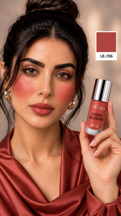 رژگونه مایع گلدن آی با بطری صورتی و درپوش نقرهای، فروشگاه نوژابیوتی