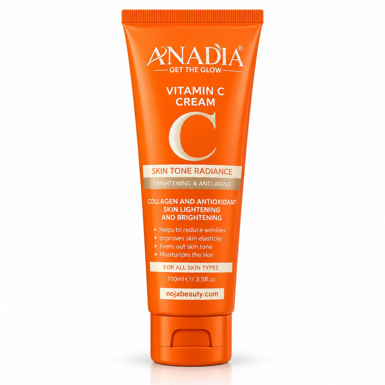 کرم ویتامین سی آنادیا حجم ۱۰۰ میلی‌لیتر با بسته‌بندی نارنجی، مناسب مراقبت و روشن‌تر نشان دادن پوست، نوژابیوتی