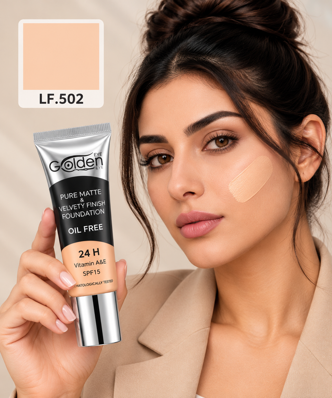 کرم پودر مات و مخملی فاقد چربی گلدن آی حاوی ویتامین A و E با SPF15